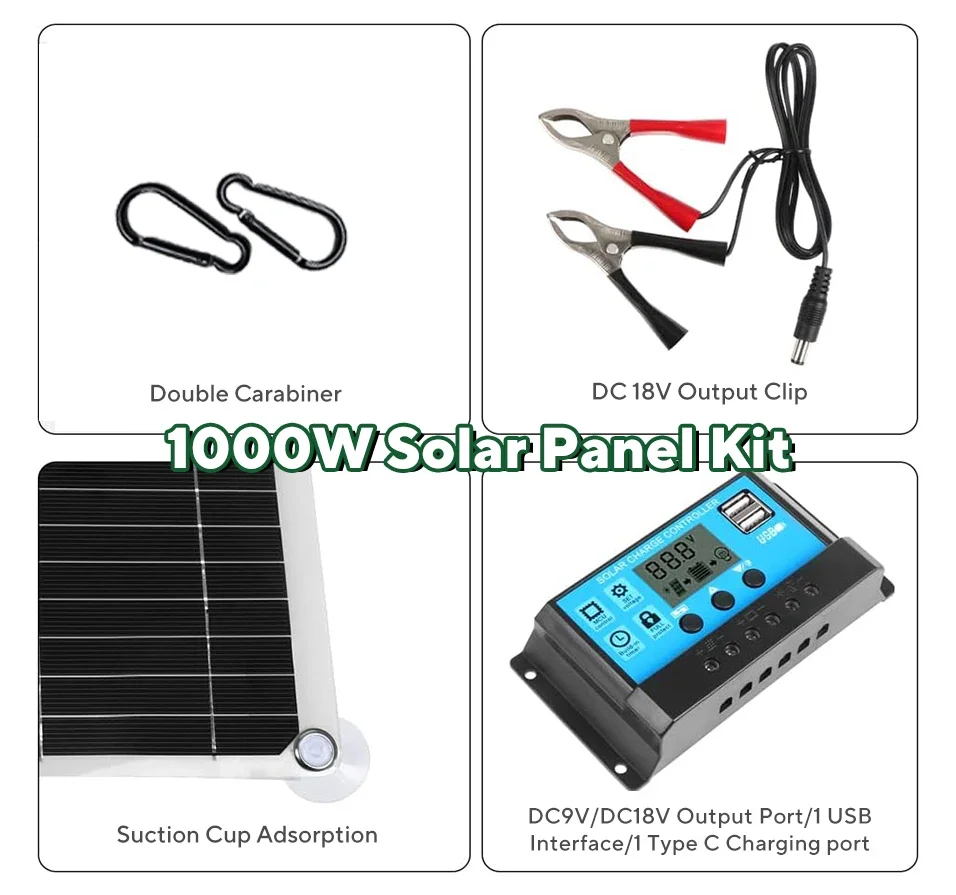 1000W Solar Panel Kit,12V Sola - огляд і ціна Usb Charger Dynamo